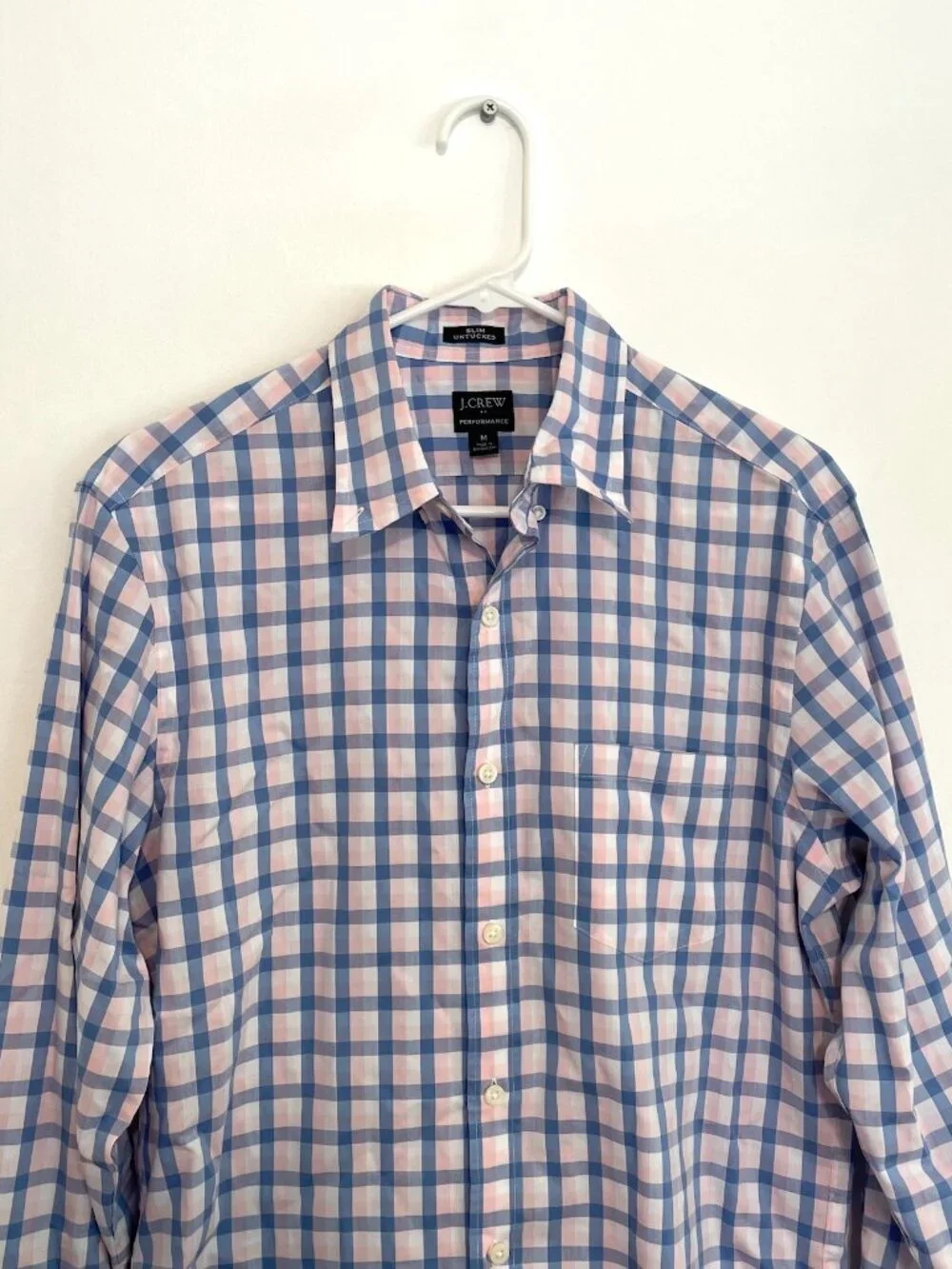 J. CREW Factory Mens Slim Untucked Flex Performance Casual Shirt Blue Pink Plaid
